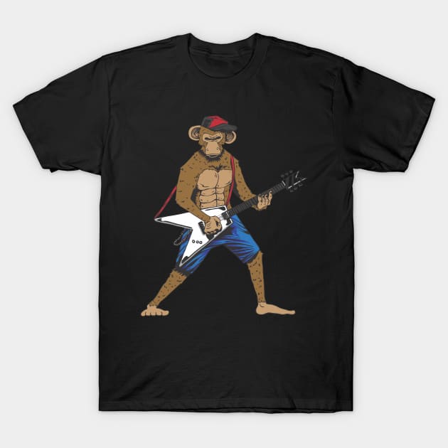 Funny Monkey Playing The Electric Guitar Musician Guitarist T-Shirt by ArtedPool